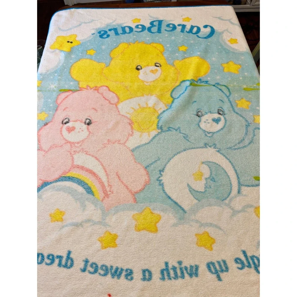 Vintage Care Bears Plush Fleece Throw Blanket Snuggle Up With A Sweet Dream Blue